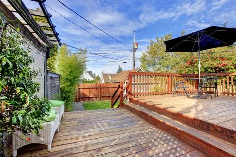 Backyard deck with patio area Stock Photos