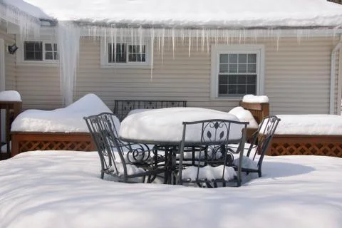 Backyard Deck in Winter Close Crop Stock Photos