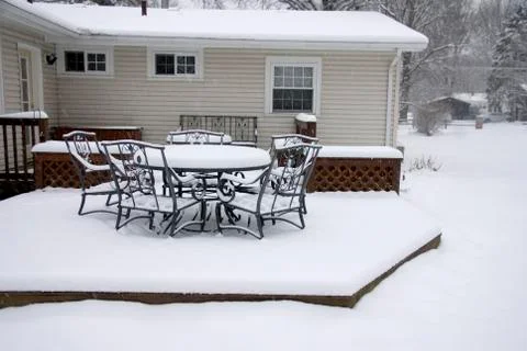 Backyard deck in winter Stock Photos
