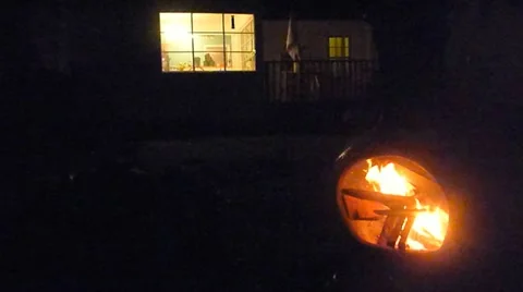 Backyard Fire Place and House Stock Footage 10886921