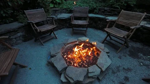 Backyard Firepit in Suburb Dusk Stock Footage 73217681