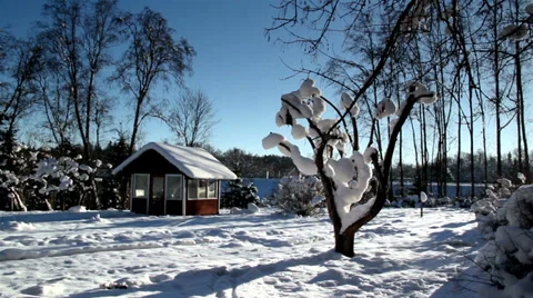 A backyard full with snow Stock Footage