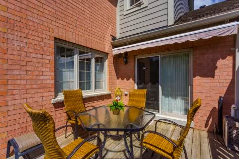 Backyard garden of custom built luxury house in the suburbs of Toronto, Canada. Stock Photos