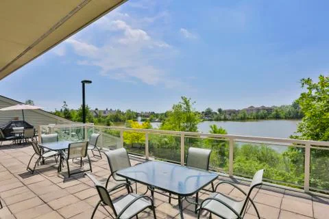 Backyard garden of custom built luxury house in the suburbs of Toronto, Canada. Stock Photos