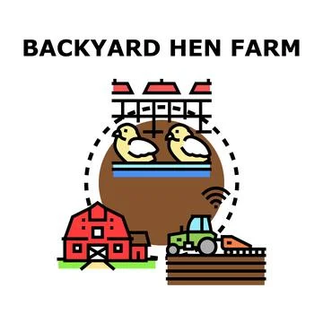 Backyard hen farm concept with chickens and barn Stock Illustration