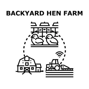 Backyard hen farm concept with chickens and barn Stock Illustration