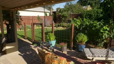 Backyard of home in summer. Stock Footage 320755988