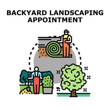 Backyard landscaping appointment planning and gardening services Stock Illustration