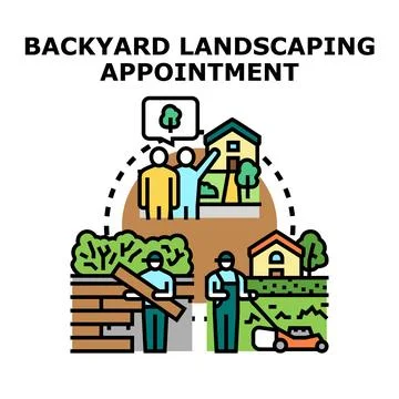 Backyard landscaping appointment planning and project process 库存插图