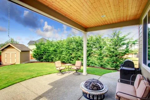 Backyard patio area Stock Photos