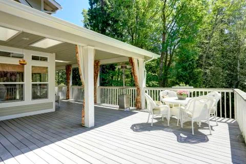 Backyard patio area Stock Photos