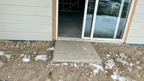 Backyard Patio Construction in Progress With Sliding Door Stock Photos