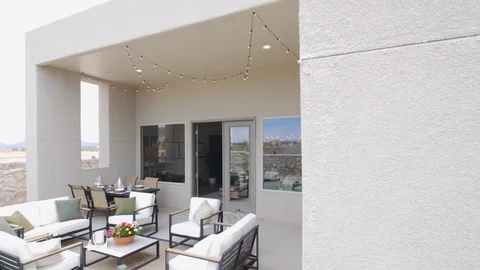 Backyard Patio Move Down from Building Exterior Stock Footage 112888852