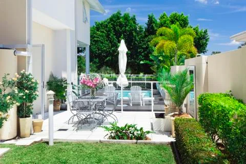 Backyard patio Stock Photos