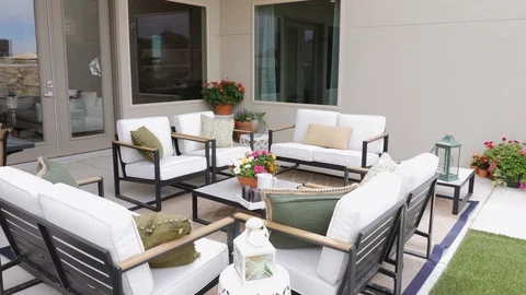 Backyard Patio Rise from Corner Stock Footage 112889460