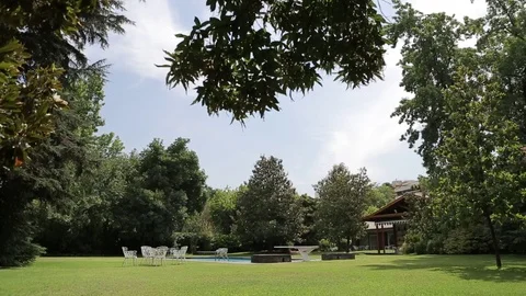 Backyard pool and furniture Stock Footage 77048053