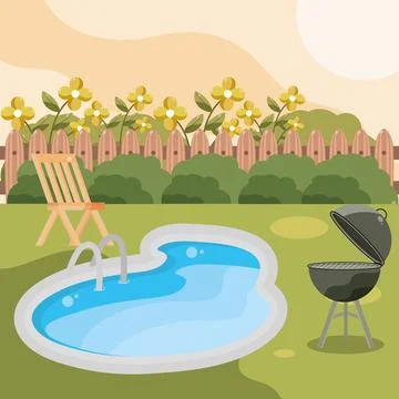 Backyard with pool Stock Illustration