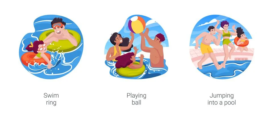 Backyard pool isolated cartoon vector illustration set Stock Illustration