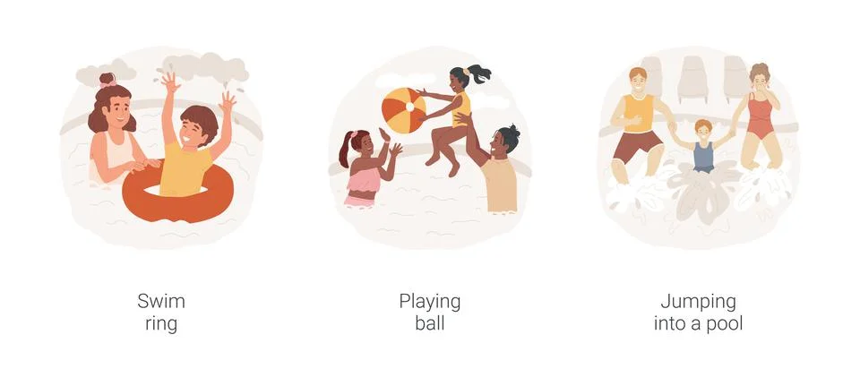 Backyard pool isolated cartoon vector illustration set. Stock Illustration