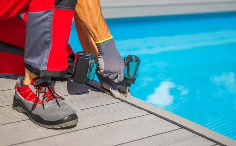Backyard Poolside Deck Building Stock Photos