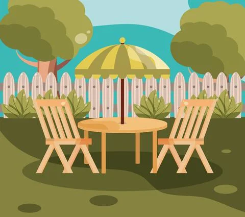 Backyard table and chairs 스톡 일러스트