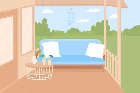 Backyard terrace flat color vector illustration Stockillustratie
