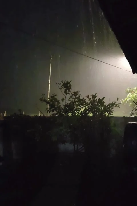 Backyard Thunderstorm | Heavy Rain and Thunder Stock Footage 315005348