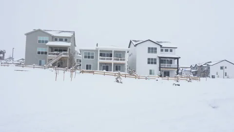 Backyard View of Homes in Winter Snow Stock Footage 344934362