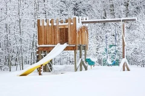 Backyard winter playset Stock Photos