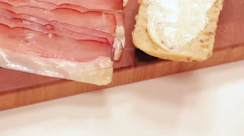 Bacon and bread with cheese Stock-Footage 22817786