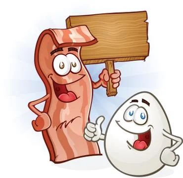 Bacon And Egg Breakfast Cartoon Characters Stock Illustration