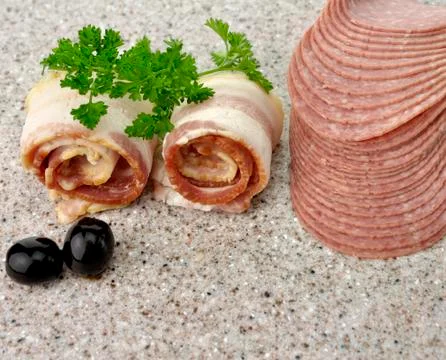 Bacon and salami Stock Photos