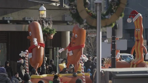 Bacon and sausage parade float santa claus Stock Footage 120036735