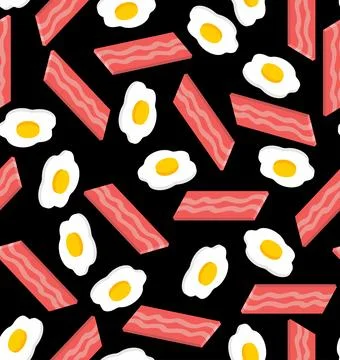 Bacon and Scrambled eggs pattern seamless. Fried egg and Thin layer of frie.. Stockillustratie