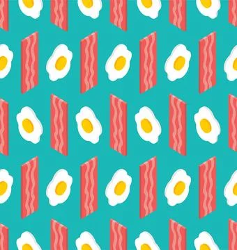 Bacon and Scrambled eggs pattern seamless. Fried egg and Thin layer of frie.. 库存插图