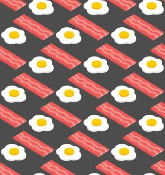 Bacon and Scrambled eggs pattern seamless. Fried egg and Thin layer of frie.. 库存插图