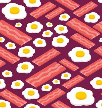Bacon and Scrambled eggs pattern seamless. Fried egg and Thin layer of frie.. 库存插图
