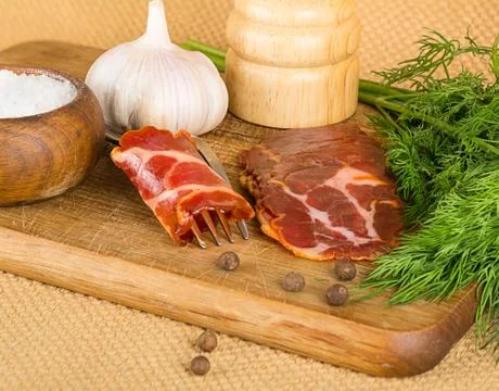 Bacon and spices Stock Photos