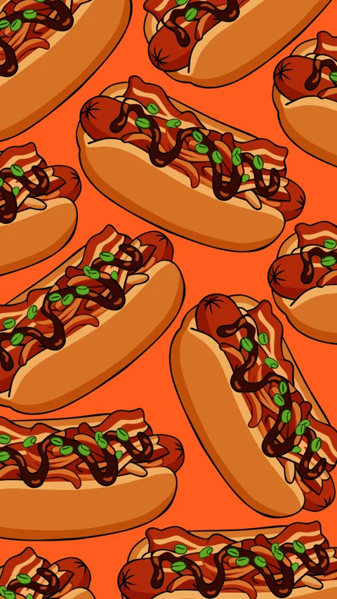 Bacon Barbecue Hot Dog Pattern with Green Onions Stock Footage 337355652