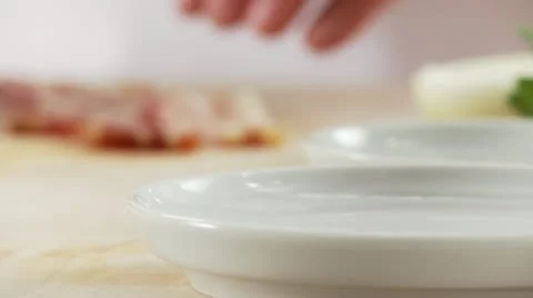 Bacon being diced Stock Footage 24638341