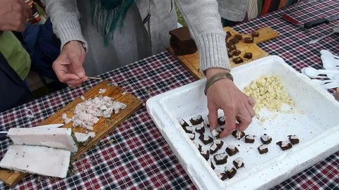 Bacon on bread, cheese Stock Footage 79503368