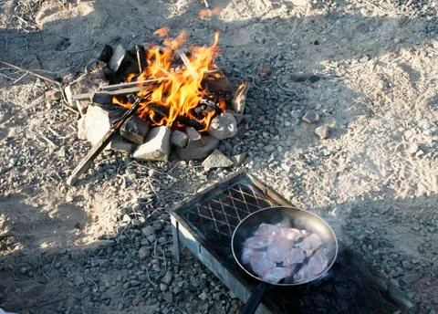 A Bacon breakfast while camping out Stock Photos