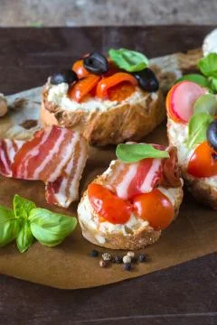 Bacon bruschettas Stock Photos