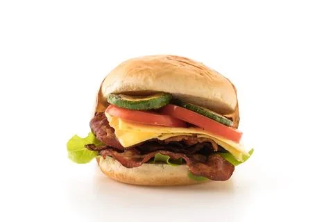 Bacon burger on white background Stock Photos