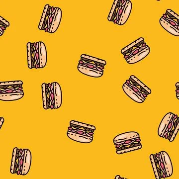 Bacon cheeseburger food vector seamless pattern Stock Illustration