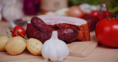 Bacon Cold Cuts with Garlic and Tomatoes Video stock 304881643