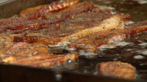 Bacon cooking Stock Footage 95566363