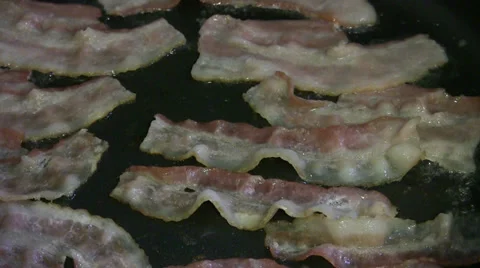 Bacon Cooking in the Frying Pan  Stock Footage 36313683