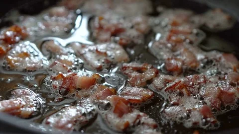 Bacon Cooking In Frying Pan Stock Footage 72590094