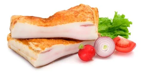 Bacon cut in half, vegetables Foto stock